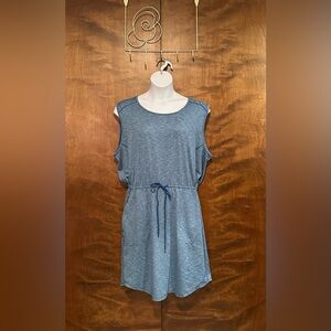 COLUMBIA Sleeveless Drawstring Waist Tank Dress Womens Plus 2X Blue Marled Knit